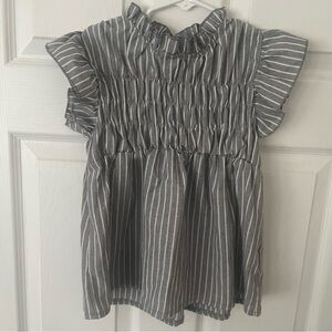 Toddler Girls Size 7 Gray/White‎ Striped Ruffle Neck/Sleeves Smocked Top
